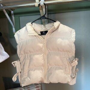 Women's Cream Puffer Vest with Bows on the Sides